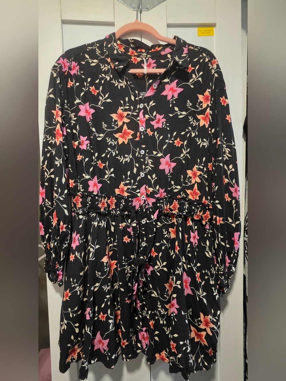 Free People Pink Rose Floral Mini Dress in Black & Pink Size Medium